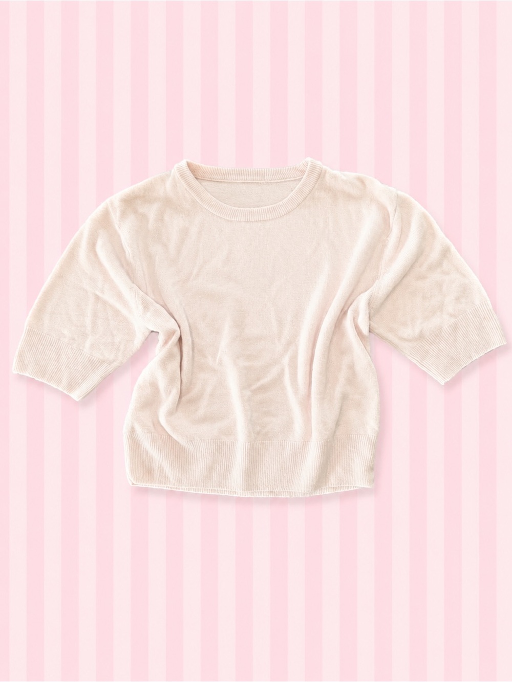 Pale Blush Pink Short Sleeve Knit Sweater Top